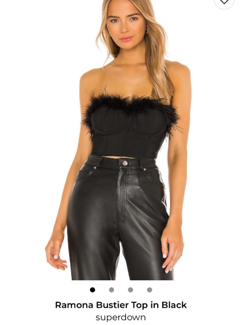 superdown Ramona Feather-Trim Bustier Top in Black